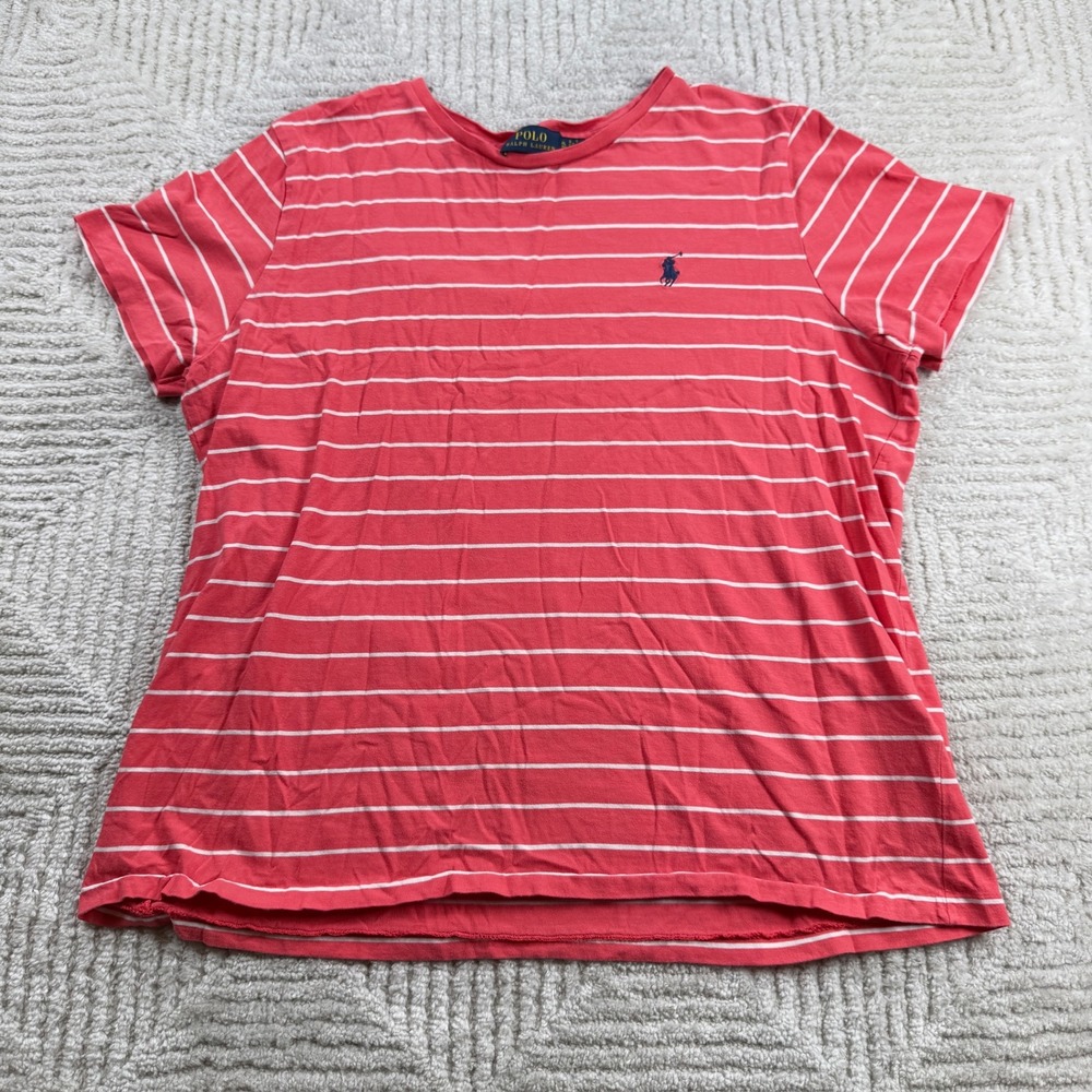 Polo Ralph Lauren T-Shirt Womens XL Pink White Striped Nautical Preppy Coastal